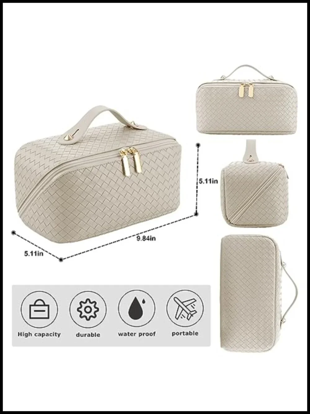 Large Capacity Travel Cosmetic Bag Waterproof PU Leather Makeup Organizer with